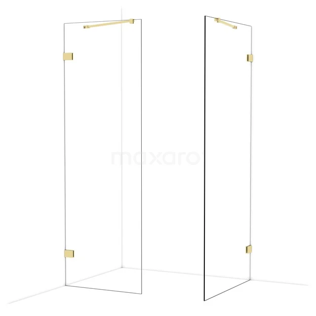 Glas Duschwand mit minimalistischem Design, transparentem Glas und Messingdetails, ideal für ein modernes Badezimmer.