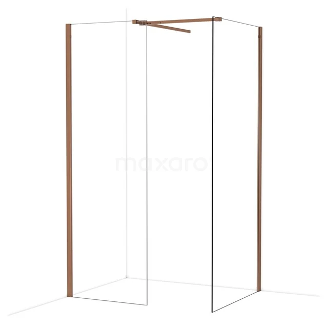 Diamond begehbare Dusche | 90x70 cm Glänzendes Kupfer 2 feste Wände IDB0709510GKP Duschwand mit transparentem Glas und kupferfarbenen Profilen, modernes Design für eine stilvolle Badezimmergestaltung.