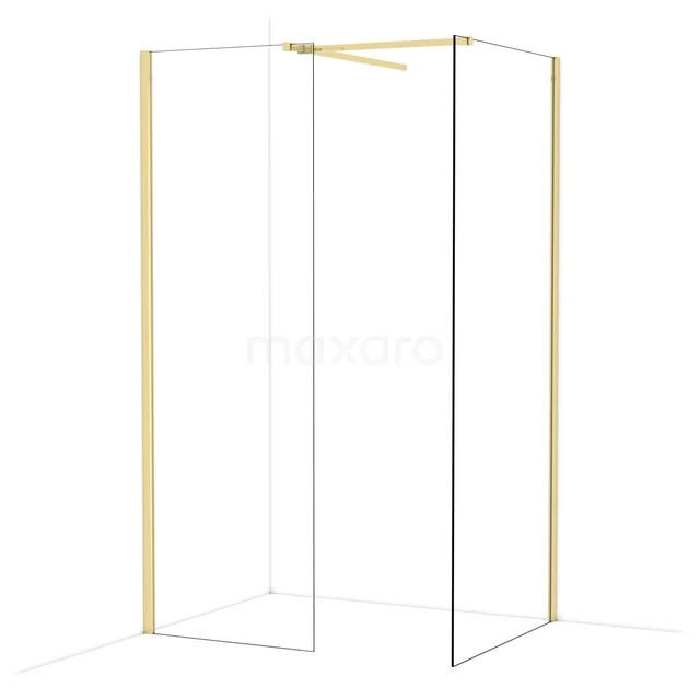 Diamond Walk-in shower | 90x70 cm Shiny light gold Clear glass 2 fixed walls IDB0709510GLG Shower wall with gold details, corner arrangement, sleek design and glass panels; a stylish addition to your bathroom.