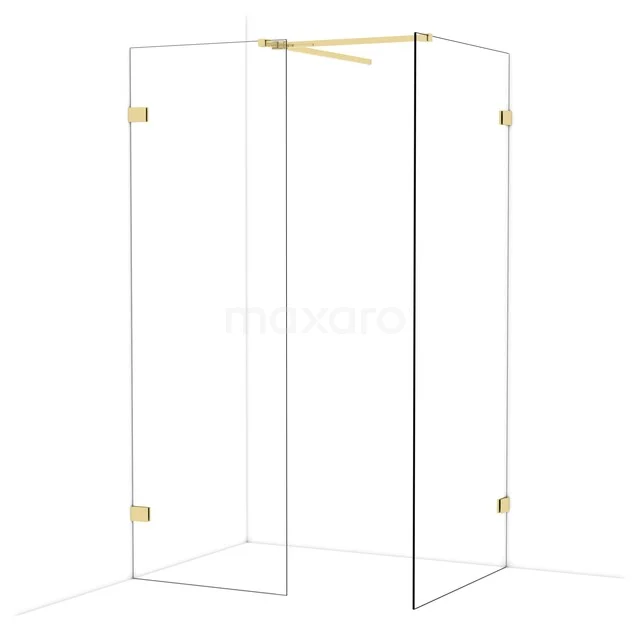 Begehbare Duschen IDB0709520GLG Goldene Eck-Duschwand mit Klarglas, modernes Design. Perfekt für eine luxuriöse Badezimmergestaltung.