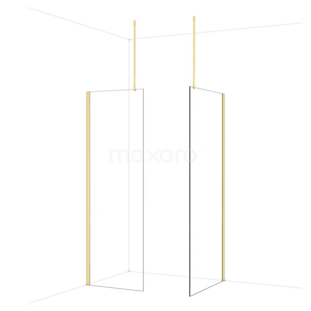 Minimalist glass shower wall with gold-coloured profiles, perfect for modern bathroom decor.