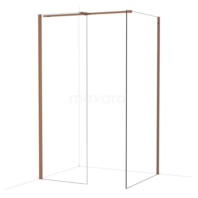 Diamond Walk-in shower | 100x70 cm Shiny copper Clear glass 2 fixed walls IDB0710310GKP Douchewand met hoekopstelling, transparant glas en stijlvolle koperen profielen voor een moderne badkamer look.
