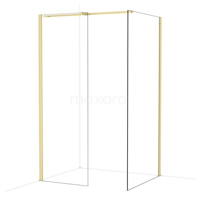 Diamond Inloopdouche | 100x70 cm Glanzend lichtgoud Helder glas 2 vaste wanden IDB0710310GLG