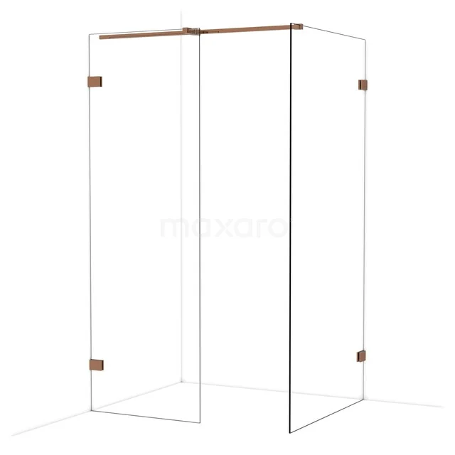 Diamond Walk-in shower | 100x70 cm Glanzend koper Clear glass 2 fixed walls IDB0710320GKP