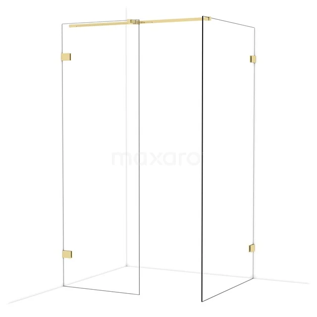 Diamond Walk-in shower | 100x70 cm Glanzend lichtgoud Clear glass 2 fixed walls IDB0710320GLG
