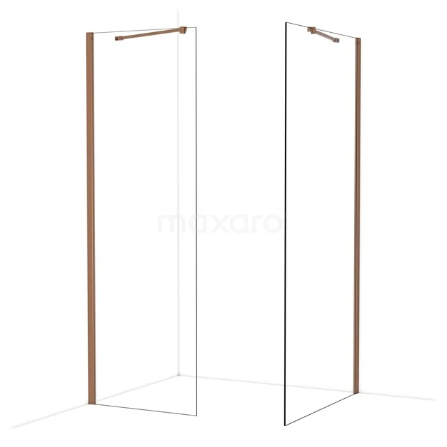 Duschwand mit kupferfarbenen Profilen, minimalistisches Design, geeignet für moderne Bäder.