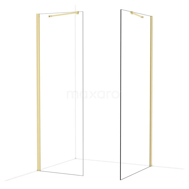 Diamond Walk-in shower | 100x70 cm Shiny light gold Clear glass 2 fixed walls IDB0710410GLG Shower wall gold and transparent, modern glass partition wall with gold-coloured frame, perfect addition for stylish bathrooms.