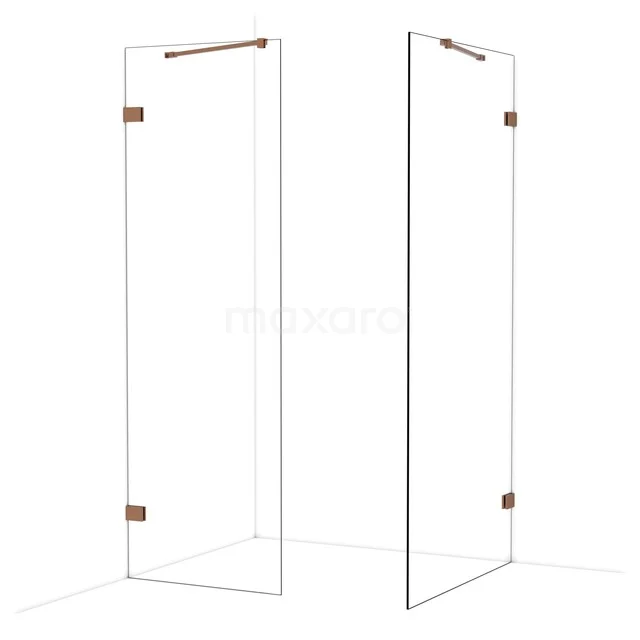 Diamond Inloopdouche | 100x70 cm Glanzend koper Helder glas 2 vaste wanden IDB0710420GKP