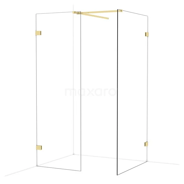 Diamond Walk-in shower | 100x70 cm Shiny light gold Clear glass 2 fixed walls IDB0710520GLG Glass shower wall with gold details, corner setup, clear glass, luxury design, perfect for a modern bathroom.