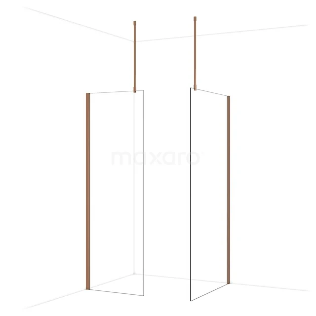 Minimalistische glazen douchewand met mat zwarte profielen, ideaal voor een moderne badkamer.