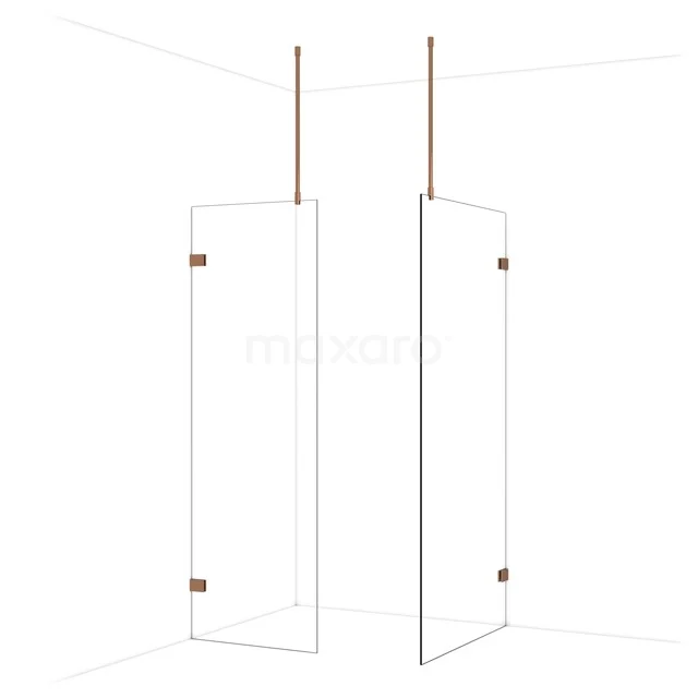 Minimalistische Glasduschwand mit matten Kupferbefestigungen, ideal für ein stilvolles und modernes Badezimmer.