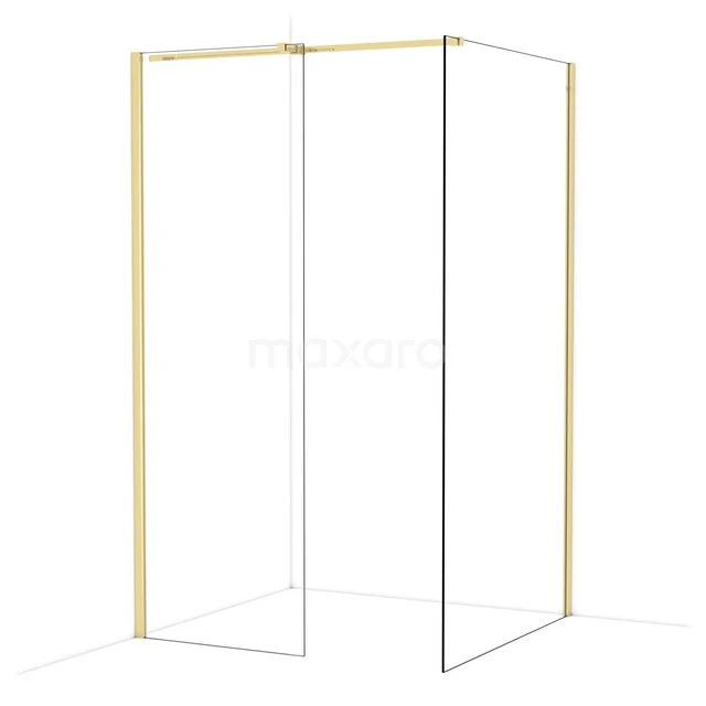 Golden shower corner with minimalist frame, suitable as a luxury partition wall for modern bathrooms.