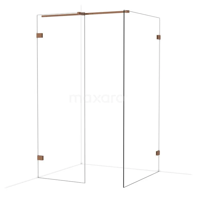 Diamond Walk-in shower | 110x70 cm Shiny copper Clear glass 2 fixed walls IDB0711320GKP L-vormige glazen douchewand met koperkleurige scharnieren, ideaal als stijlvolle scheidingswand in de moderne badkamer.