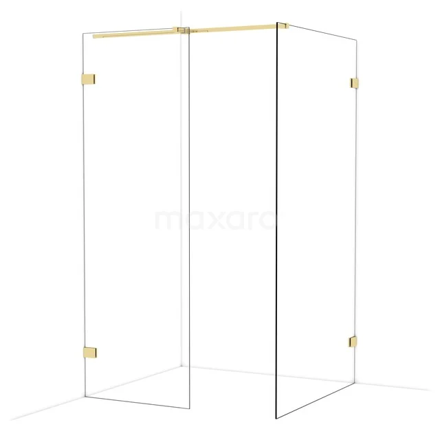 Gold-coloured shower door set with clear glass and minimalist design, ideal for a luxurious look in the bathroom.