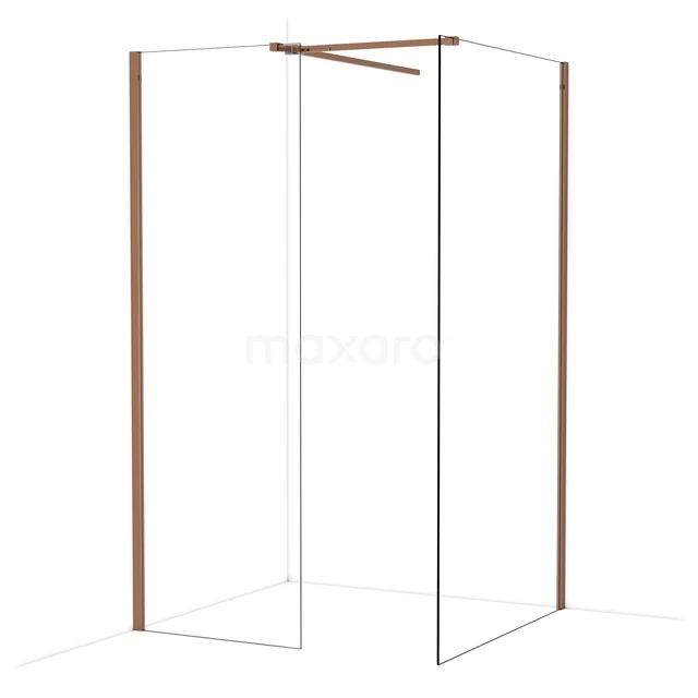 Diamond begehbare Dusche | 110x70 cm Glänzendes Kupfer 2 feste Wände IDB0711510GKP Duschwand mit Eckaufstellung, minimalistisches Design, Glas und bronzefarbene Profile, ideal für ein modernes Badezimmer.