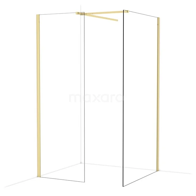 Golden corner shower wall with minimalist design, ideal for a modern bathroom style.