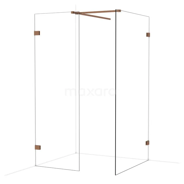 Diamond begehbare Dusche | 110x70 cm Glänzendes Kupfer 2 feste Wände IDB0711520GKP begehbare Dusche mit Klarglas, Eckanordnung und Messingakzenten, ideal für ein stilvolles modernes Badezimmer.