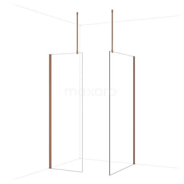 Diamond begehbare Dusche | 110x70 cm Glänzendes Kupfer 2 feste Wände IDB0711910GKP Minimalistische Duschwand mit Messingakzenten, rahmenlosem Design und Glas; perfekt für einen modernen Badezimmerstil.