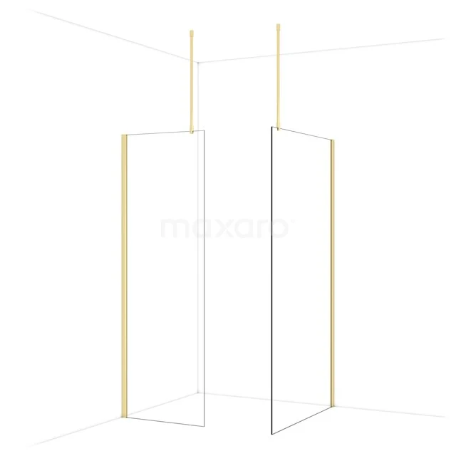 Minimalistisches Duschwand-System mit goldenen Akzenten, rahmenlosen Glasplatten und schlankem Design, ideal für moderne Bäder.