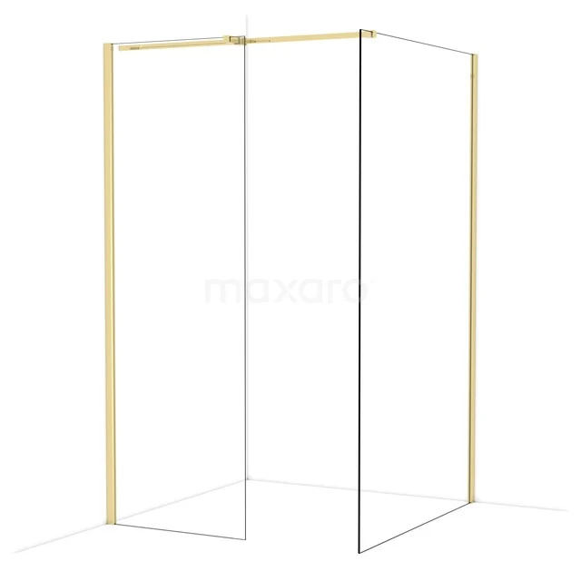 Duschwand mit goldfarbenem Rahmen, klaren Linien und transparentem Glas, perfekt für eine luxuriöse Badezimmergestaltung.