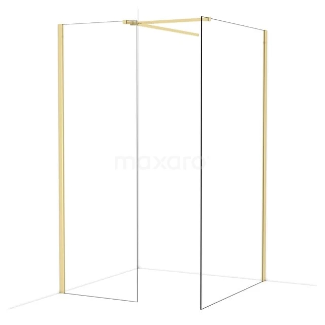 Diamond Walk-in shower | 120x70 cm Shiny light gold Clear glass 2 fixed walls IDB0712510GLG Shower wall with gold-coloured frame, minimalist design, suitable for luxury bathroom, made of high-quality glass and metal.