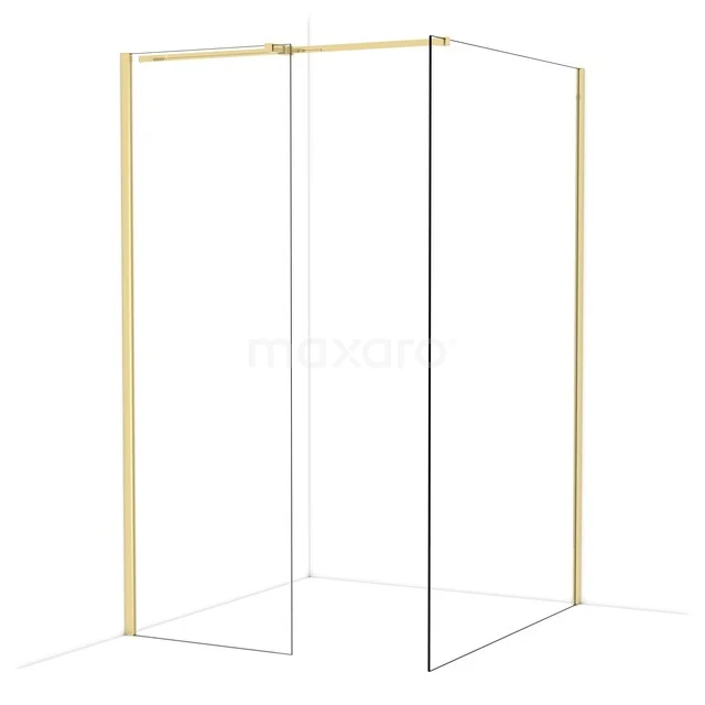 Diamond Inloopdouche | 130x70 cm Glanzend lichtgoud Helder glas 2 vaste wanden IDB0713310GLG