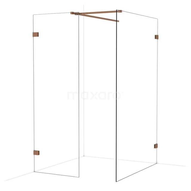 Diamond Inloopdouche | 130x70 cm Glanzend koper Helder glas 2 vaste wanden IDB0713520GKP