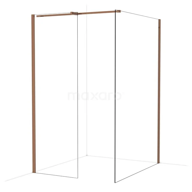 Duschwand mit Eckeinstieg, Glas mit Kupferprofilen, modernes Design für ein stilvolles Badezimmer.