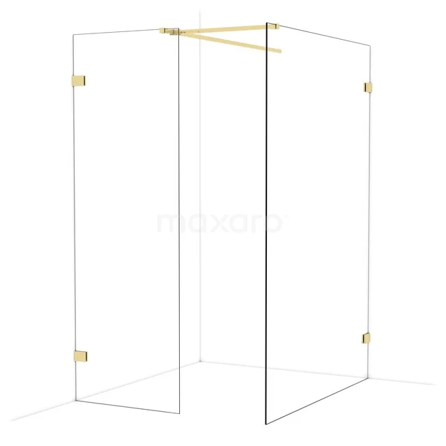 Diamond Inloopdouche | 140x70 cm Glanzend lichtgoud Helder glas 2 vaste wanden IDB0714520GLG