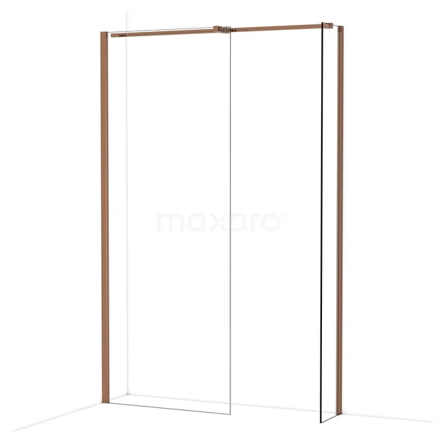 Diamond Walk-in shower | 80x30 cm Glanzend koper Clear glass 2 fixed walls IDB0803310GKP