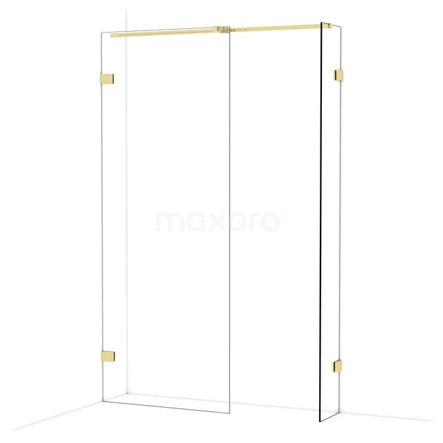 Diamond Walk-in shower | 80x30 cm Glanzend lichtgoud Clear glass 2 fixed walls IDB0803320GLG