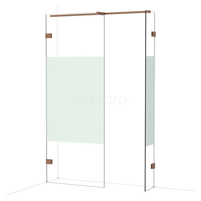 Diamond Inloopdouche | 80x30 cm Glanzend koper Helder met matte strook 2 vaste wanden IDB0803323GKP