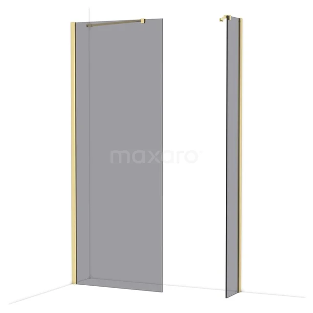 Diamond Walk-in shower | 80x30 cm Shiny light gold Smoke glass 2 fixed walls IDB0803411GLG Matte grey glass shower screen with minimalist design, ideal for a modern bathroom.
