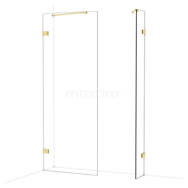Diamond Inloopdouche | 80x30 cm Glanzend lichtgoud Helder glas 2 vaste wanden IDB0803420GLG