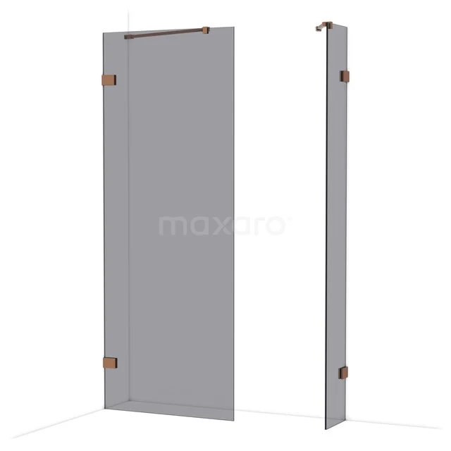 Diamond Inloopdouche | 80x30 cm Glanzend koper Rookglas 2 vaste wanden IDB0803421GKP