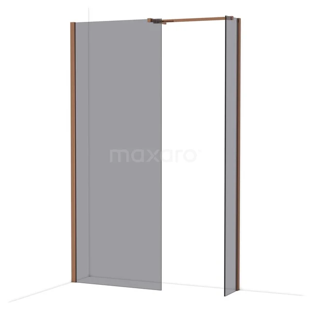 Matte glazen douchewand met draaideur, koperkleurig aluminium frame, ideaal voor een moderne badkamer.