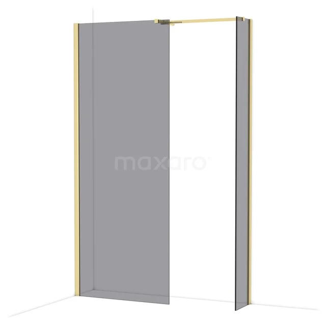Diamond Walk-in shower | 80x30 cm Glossy light gold Smoke glass 2 fixed walls IDB0803511GLG Grijze douchewand met gouden accenten, moderne designserie, ideaal voor een stijlvolle en functionele badkamer inrichting.