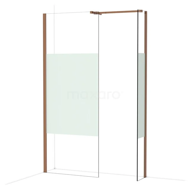 Diamond Inloopdouche | 80x30 cm Glanzend koper Helder met matte strook 2 vaste wanden IDB0803513GKP