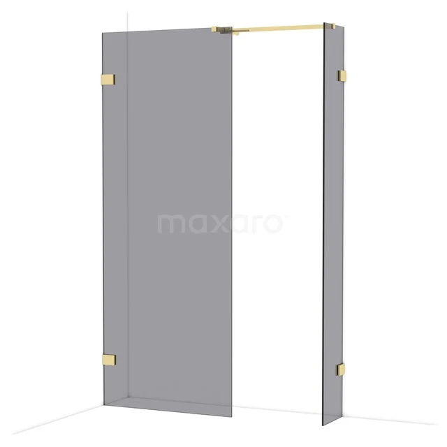 Diamond Walk-in shower | 80x30 cm Shiny light gold Smoke glass 2 fixed walls IDB0803521GLG Matte grey shower wall with gold-coloured hinges, sleek modern look, ideal for a stylish bathroom decor.