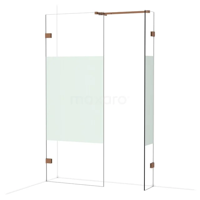 Diamond Walk-in shower | 80x30 cm Glanzend koper Clear with matt strip 2 fixed walls IDB0803523GKP