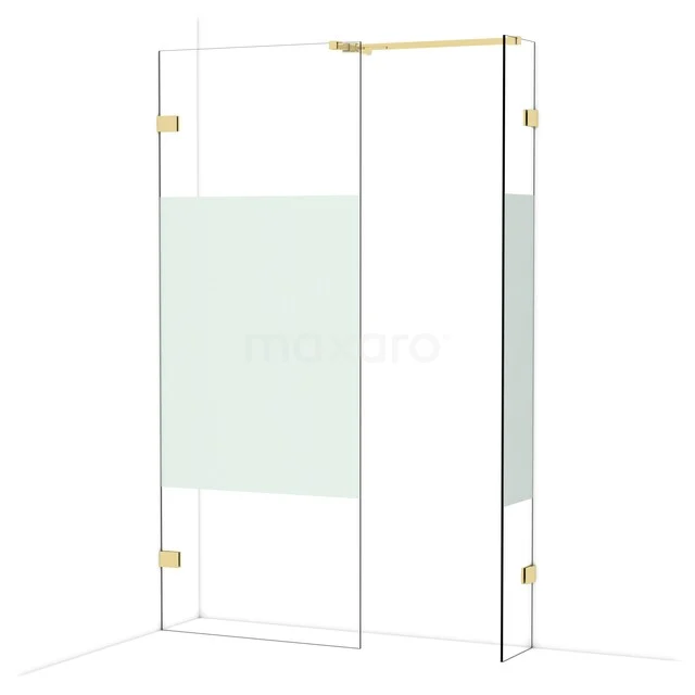 Diamond Inloopdouche | 80x30 cm Glanzend lichtgoud Helder met matte strook 2 vaste wanden IDB0803523GLG