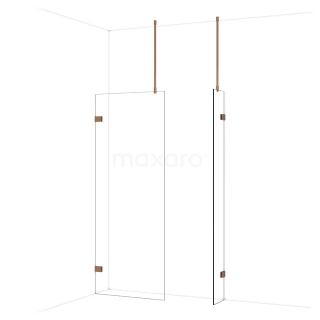 Diamond Inloopdouche | 80x30 cm Glanzend koper Helder glas 2 vaste wanden IDB0803920GKP