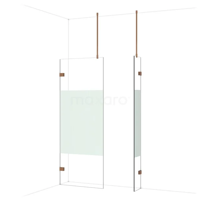 Diamond begehbare Dusche | 80x30 cm Glänzendes Kupfer 2 feste Wände IDB0803923GKP Duschwand mit mattem Glas und kupferfarbenen Details, modernes Design für ein stilvolles Badezimmer.