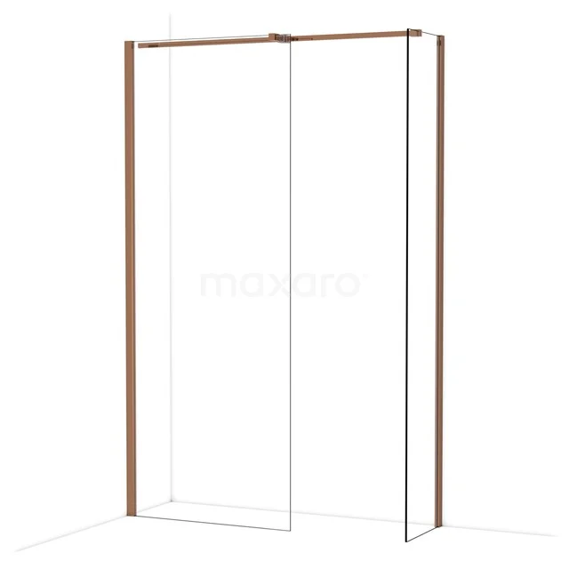 Diamond begehbare Dusche | 80x40 cm Glänzendes Kupfer 2 feste Wände IDB0804310GKP Duschwand mit Eckaufstellung, transparentem Glas und matten Goldprofilen, ideal für ein modernes Badezimmer.