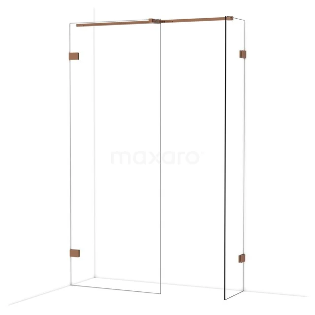 Diamond begehbare Dusche | 80x40 cm Glänzendes Kupfer 2 feste Wände IDB0804320GKP Duschwand mit klaren Glasplatten und goldfarbenen Edelstahl-Scharniere, modernes Design für luxuriösen Badezimmerstil.