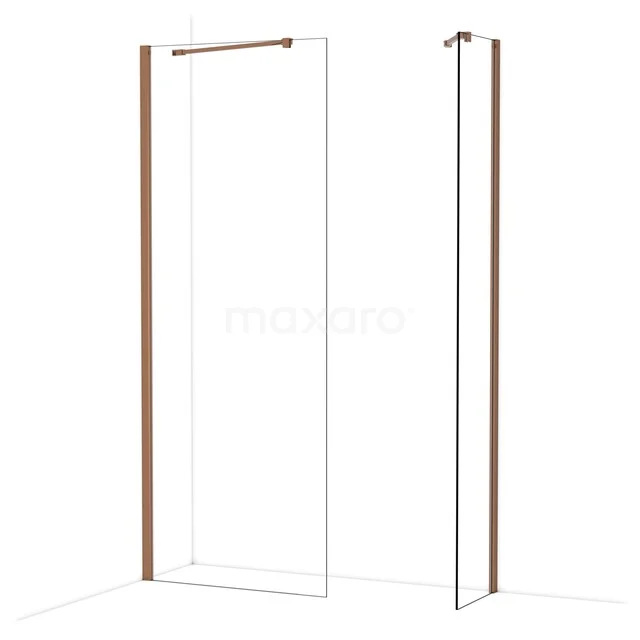 Douchewandset met goudkleurig frame, hoekmodel van glas, modern en stijlvol ontwerp voor een luxe uitstraling in de badkamer.