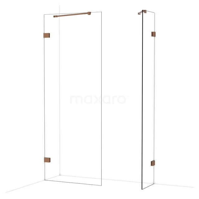 Begehbare Duschen IDB0804420GKP Glasbegehbare Dusche mit kupferfarbenen Scharnieren, minimalistisches Design, ideal für ein modernes Badezimmer.