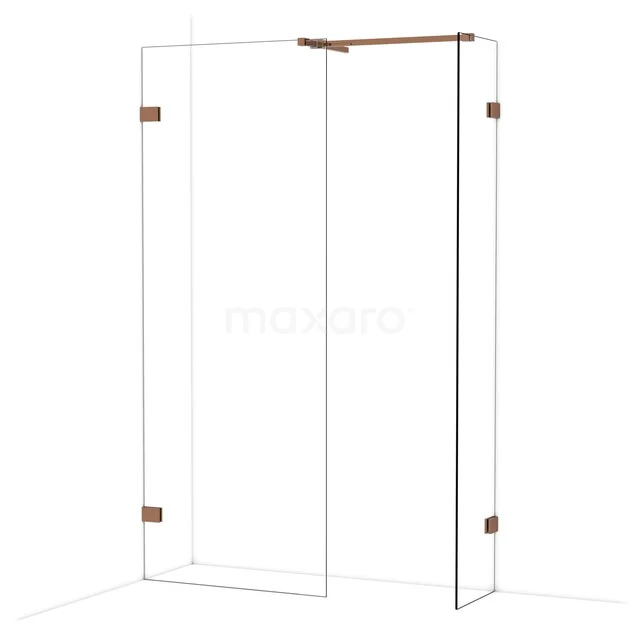 Begehbare Duschen IDB0804520GKP Glasene Duschwand mit eckiger Form, klarer Oberfläche und roségoldenen Scharnieren; elegante Badezimmerlösung aus hochwertigem Material.