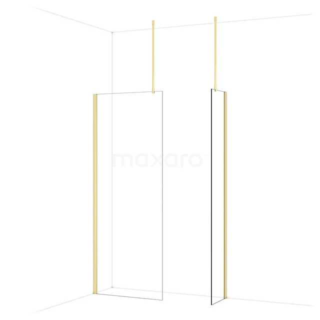 Shower wall with sleek design, matte gold accents, aluminium frame, perfect for a modern bathroom style.
