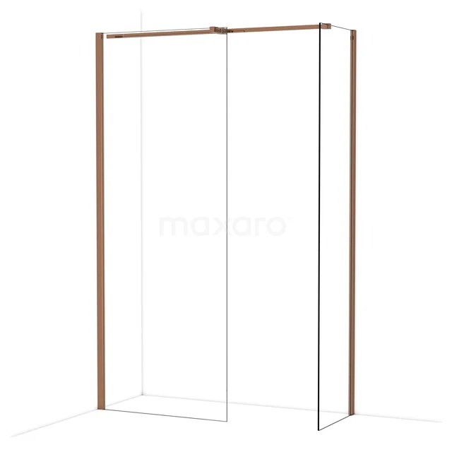 Diamond Walk-in shower | 80x50 cm Glanzend koper Clear glass 2 fixed walls IDB0805310GKP